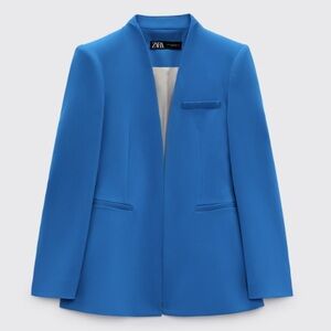 ZARA Women’s Blue Inverted Lapel Collar Blazer